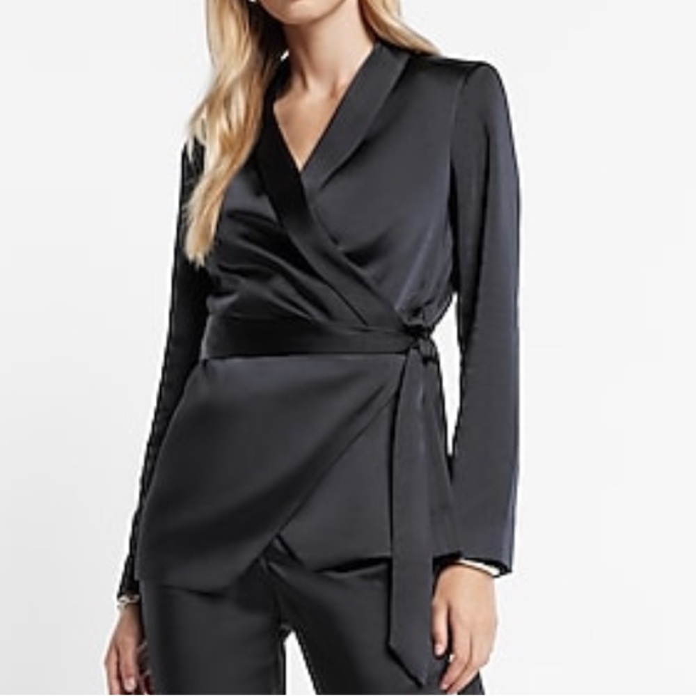 Express satin Blazer tie front top